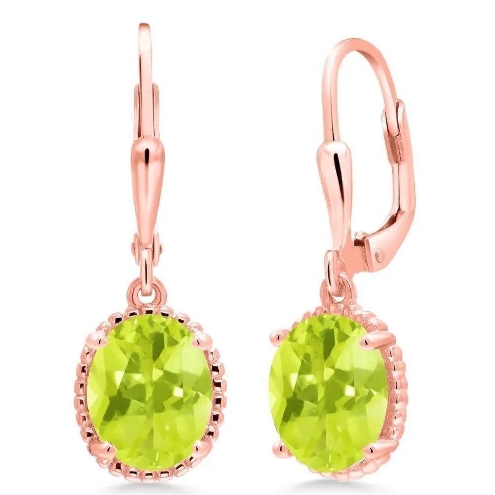 18K Rose Gold 925 with 3.30 Cttw Lemon Quartz Oval Leverback Hook Earrings